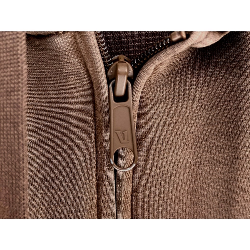 Vuori Halo Mini Full Zip Hoodie Sable Heather Brown Cropped Sweatshirt Womens - Picture 13 of 15